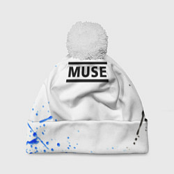 Шапка с помпоном MUSE рок стиль краски, цвет: 3D-белый