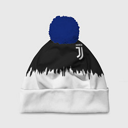 Шапка с помпоном Juventus белый огонь текстура, цвет: 3D-тёмно-синий
