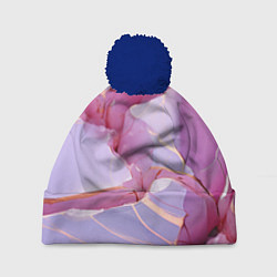 Шапка с помпоном Куски розового мрамора, цвет: 3D-тёмно-синий