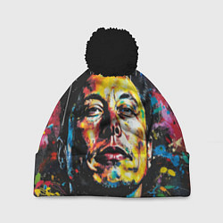Шапка с помпоном Граффити портрет Илона Маска, цвет: 3D-черный