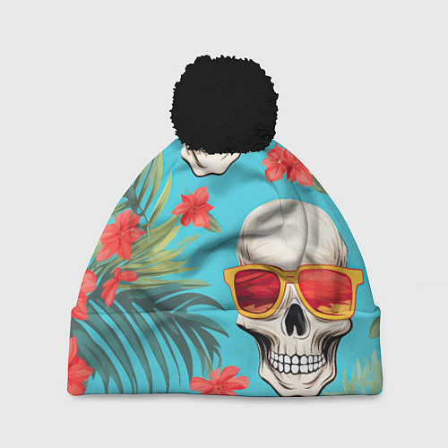 Шапка c помпоном Черепа в отпуске / 3D-Черный – фото 1