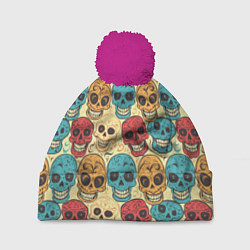 Шапка с помпоном День мёртвых, цвет: 3D-малиновый