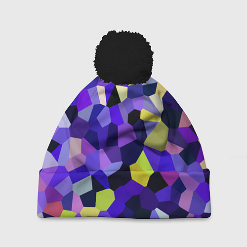 Шапка c помпоном Мозаика фиолетовая / 3D-Черный – фото 1