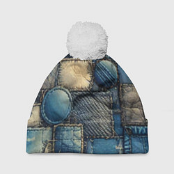 Шапка c помпоном Denim patchwork - ai art