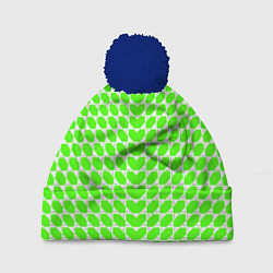 Шапка с помпоном Зелёные лепестки шестиугольники, цвет: 3D-тёмно-синий