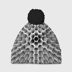 Шапка с помпоном Бесконечный гексагональный каркас, цвет: 3D-черный