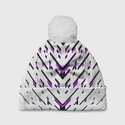 Шапка с помпоном Black and purple stripes on a white background, цвет: 3D-белый