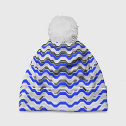 Шапка с помпоном Black and blue stripes on a white background, цвет: 3D-белый