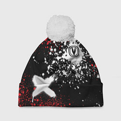 Шапка с помпоном Логотип Чанган на фоне брызг красок, цвет: 3D-белый