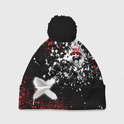 Шапка с помпоном ММА на фоне брызг красок, цвет: 3D-черный
