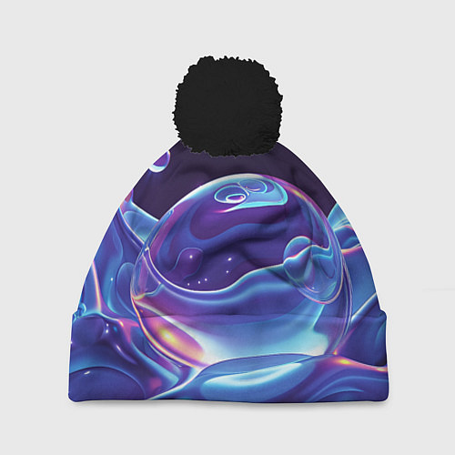 Шапка c помпоном Космические мыльные пузыри / 3D-Черный – фото 1