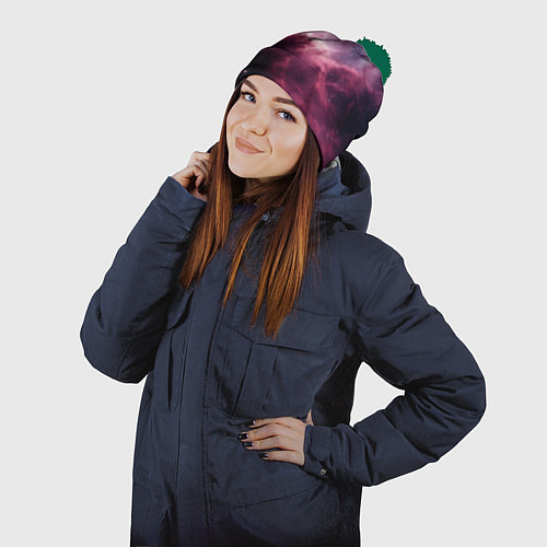 Шапка c помпоном Абстрактный космос фантастика / 3D-Зеленый – фото 2