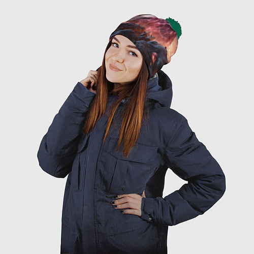 Шапка c помпоном Абстрактная пирамида космическая / 3D-Зеленый – фото 2