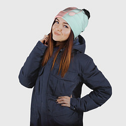 Шапка с помпоном Двухцветные голубые и розовые наушники, цвет: 3D-черный — фото 2