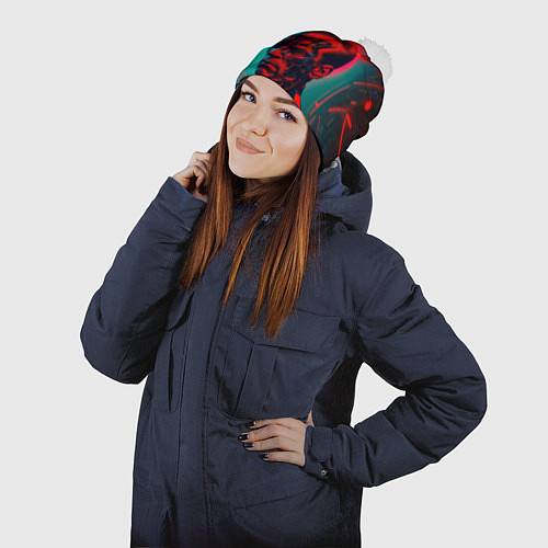 Шапка c помпоном Терминатор в красном свечении / 3D-Белый – фото 2