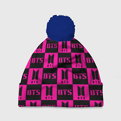 Шапка с помпоном BTS pattern pink logo, цвет: 3D-тёмно-синий