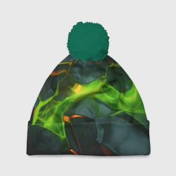 Шапка с помпоном Неоновая яркая геометрическая абстракция со светом, цвет: 3D-зеленый