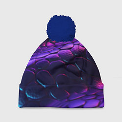 Шапка с помпоном Фиолетовая абстрактная текстура неоновая, цвет: 3D-тёмно-синий