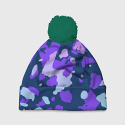 Шапка с помпоном Паттерн с розовыми фиолетовыми и голубыми пятнами, цвет: 3D-зеленый