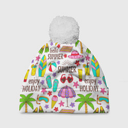Шапка с помпоном Hello summer, цвет: 3D-белый