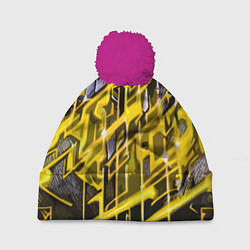 Шапка c помпоном Yellow and white abstraction