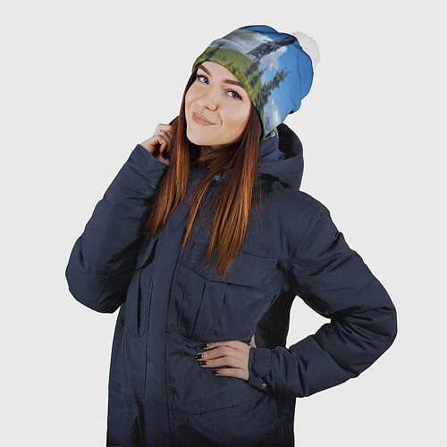 Шапка c помпоном Мемориал Советскому Солдату во Ржеве / 3D-Белый – фото 2