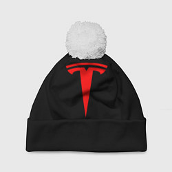 Шапка с помпоном Tesla red logo, цвет: 3D-белый