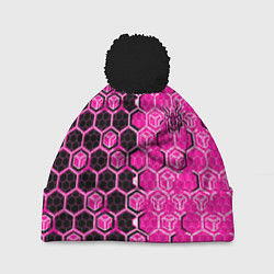 Шапка с помпоном Техно-киберпанк шестиугольники розовый и чёрный с, цвет: 3D-черный