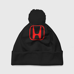 Шапка с помпоном Honda red logo auto, цвет: 3D-черный