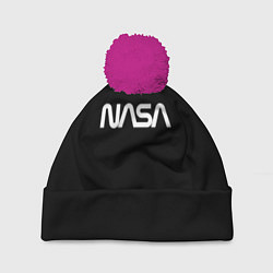 Шапка с помпоном Nasa white logo, цвет: 3D-малиновый