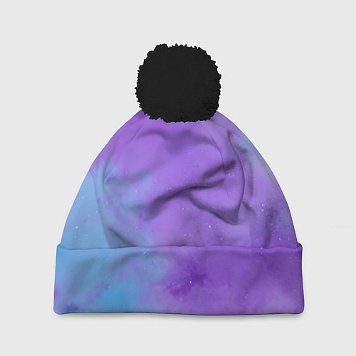 Шапка c помпоном Фиолетовый космический туман / 3D-Черный – фото 1