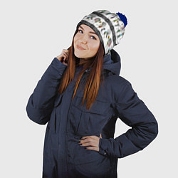 Шапка с помпоном Кокопелли - боги индейцев хайда, цвет: 3D-тёмно-синий — фото 2