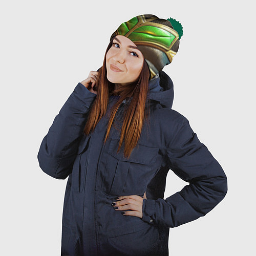 Шапка c помпоном Футуристичная объемная текстура из кожи / 3D-Зеленый – фото 2