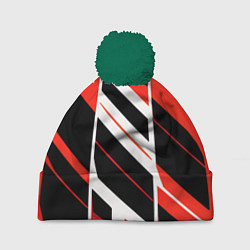 Шапка с помпоном Black and red stripes on a white background, цвет: 3D-зеленый