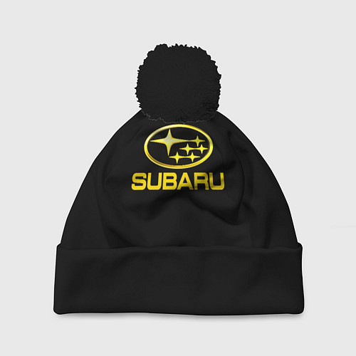 Шапка c помпоном Subaru logo yellow / 3D-Черный – фото 1