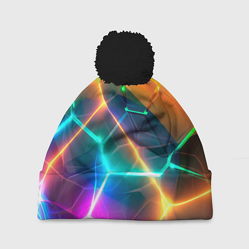 Шапка c помпоном Яркий градиент в разломленных плитах с желтым свет / 3D-Черный – фото 1