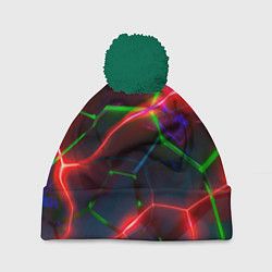 Шапка с помпоном Неоновые яркие зеленые плиты с красным светом, цвет: 3D-зеленый