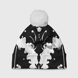 Шапка с помпоном Тест Роршаха - психоделика, цвет: 3D-белый