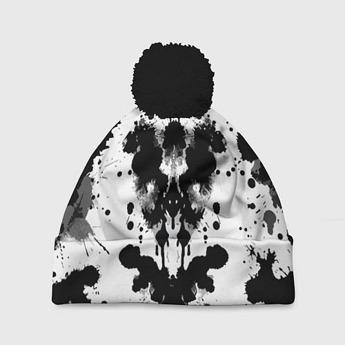 Шапка c помпоном The psychedelic Rorschach test - ai art / 3D-Черный – фото 1