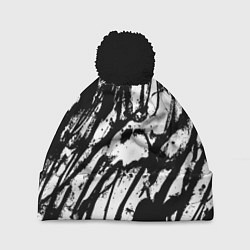 Шапка с помпоном Чёрно-белая абстракция: нейросеть, цвет: 3D-черный