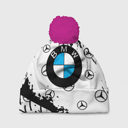 Шапка с помпоном BMW x Mercedes краски, цвет: 3D-малиновый