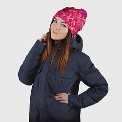 Шапка с помпоном Яркий абстрактный паттерн для спорта, цвет: 3D-малиновый — фото 2