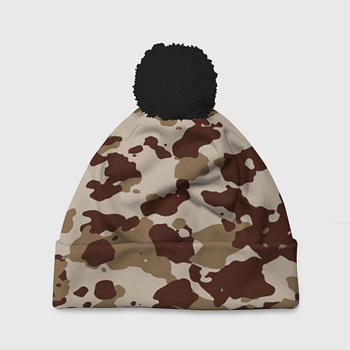 Шапка c помпоном Коричневый камуфляж текстура / 3D-Черный – фото 1