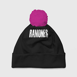 Шапка c помпоном Ramones white logo