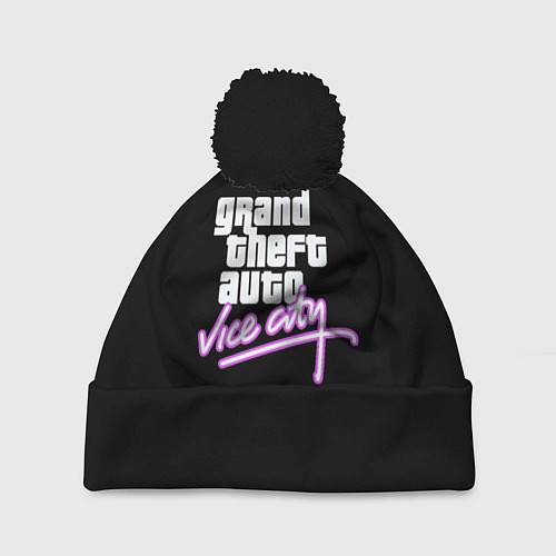 Шапка c помпоном GTA vice city logo / 3D-Черный – фото 1