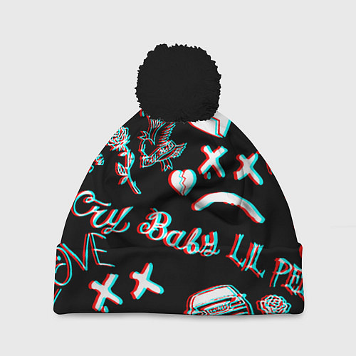 Шапка c помпоном Lil Peep logo glitch / 3D-Черный – фото 1