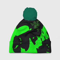 Шапка с помпоном Razer кислотный стиль краски, цвет: 3D-зеленый