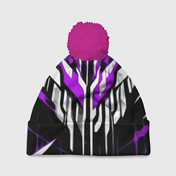 Шапка с помпоном Purple and white abstraction on a black background, цвет: 3D-малиновый
