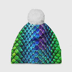 Шапка с помпоном Радужная кожа змеи, цвет: 3D-белый