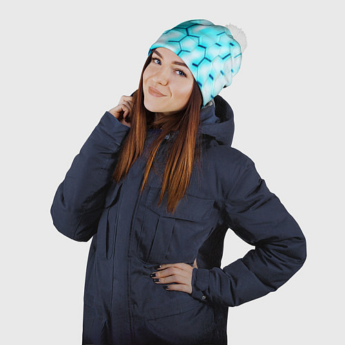 Шапка c помпоном Неоновая броня соты / 3D-Белый – фото 2